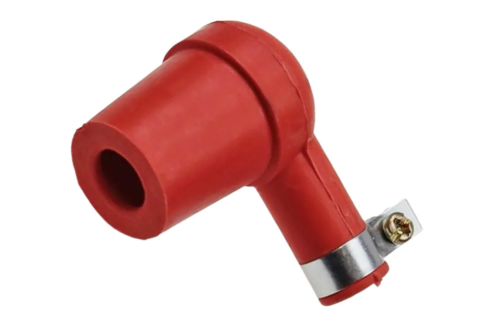 Wochenendangebot Zündkerzenstecker 90° Kerzenstecker universal 2-Takt Silikon Rot Mofa, Moped, Roller, Scooter, Motorrad, Auto, Traktor, Rasenmäher inkl. Schelle