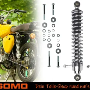 Begrenztes Angebot [Paket] Paar Stoßdämpfer Federbeine 360mm Feder Chrom + 20-tlg. Schraubenset Befestigung, für Simson S50 S51 S70 S83 und Enduro