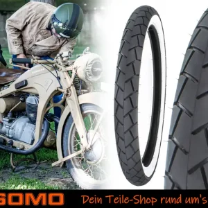 Preisreduziert Weißwand Reifen WW 2.25 x 17 Zoll, Sava Mitas MC11 39J - Kreidler, Puch, Herkules, Zündapp, Simson S53 Enduro (hinten), bis 100Km/h