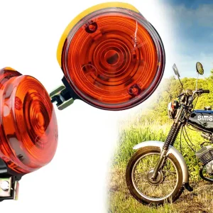 Blinker Set, Blinkleuchten Vorn für Simson S50 S51 S70 SR50 SR80, MZ ETS, TS, ETZ Ø 75mm E-geprüft, Lampenträger schwarz. Lichtaustritt Orange Direkt Vom Hersteller
