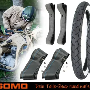[Paket] WW Reifen-Set, 2x Weißwand Reifen 2.25 x 17 Zoll, MC11 39J + 2x Schlauch + 2x Felgenband, Kreidler Puch Herkules Zündapp Simson S53E Kostenloser Versand