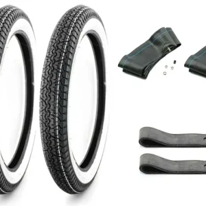Nur Heute [Paket] Set: 2x Mitas Weißwandreifen 2,75 x 17 Zoll, Profil B7, 47J inklusive 2x VeeRubber Schlauch 2,50 - 2,75 x17 Zoll und 2x Felgenband, Motorrad, Moped