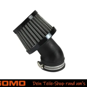 Sportluftfilter, Luftfilter Tuning, 28mm Anschluss, 45° abgewinkelt, Deckel Schwarz, inkl. Schelle für Motorrad Roller Moped Kracherpreis