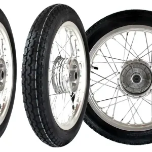 Markenware [Paket] 2x Komplettrad Speichenrad 1,6 x 16 Zoll, Reifen VeeRubber Straßenprofil VRM015, Nabe, 36 Speichen für Simson S50 S51 KR51 Duo SR4, Alu gebürstet, Einbau fertig montiert + zentriert