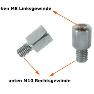 Spiegeladapter Linksgewinde M8 oben Rechtsgewinde M10 unten Motorrad Roller Mofa Rabatt