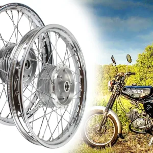 2x Speichenrad 1.50 x 16 Zoll, Edelstahl-Felge, Speichen und Radnabe, fertig montiert für Simson S50 S51 S53 S70 S83 SR4 KR51 Letzte Chance