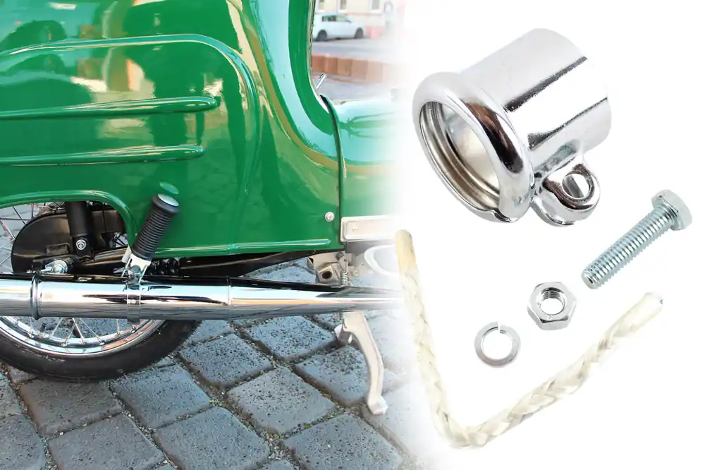 Klemmschelle mit Wulst + Kleinteile für Auspuff Anlage Simson SR1, SR2, KR50, 51, SR4-1, MZ ES175, ES250, Dichtschnur Schraube Mutter Markenprodukt
