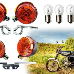 [Paket] Blinker Set 6V, Blinkleuchten vorn amp; hinten für Simson S50 S51 S70 SR50 SR80, MZ ETS, TS, ETZ, inkl. 3 Halter verzinkt,  4x Glühbirne Ba15s 6V 21W - 11-teilig Versand Am Gleichen Tag