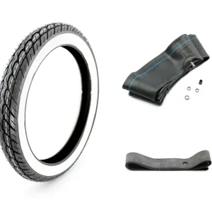 [Paket] 3-teiliges Set KENDA K418 4PR Weißwand Reifen 2,75 x 17 Zoll 41P TT + Schlauch amp; Felgenband für Kleinkraftrad und Motorrad Neu