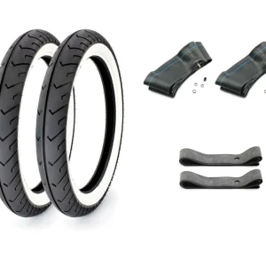 [Paket] 6-teiliges SET: 2x Mitas Weißwandreifen 2,75 x 16 Zoll, 2x MILA Schlauch TR4 Ventil gerade, 2x Felgenband, Moped, Motorrad, Simson Günstig