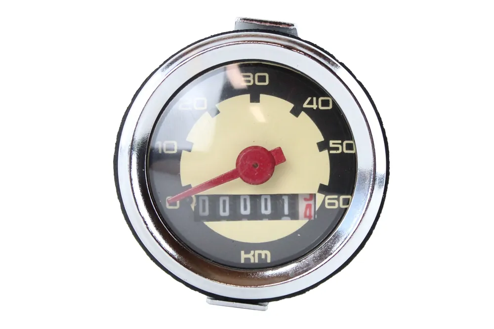 Tacho, Tachometer mechanisch, universal Anzeige bis 60km/h, Kilometerzähler, Chromring für Mokick, Moped, Mofa wie Puch, Herkules, Simson Wochenendangebot