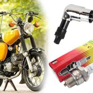 Zertifiziert [Paket] 3-teiliges Zündungs-Set Zündkerzenstecker 5 K-Ohm, 90° + Zündkerze Isolator M14 260 + Zündkabel für Simson S50 S51 S70 SR50 SR80 KR51 SR4, MZ und AWO