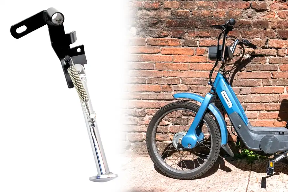 Neue Ware Roller Seitenständer für Piaggio Vespa Citta, Ständer Klappständer mit Feder und Montagematerial, Länge 270mm, Chrom Schwarz