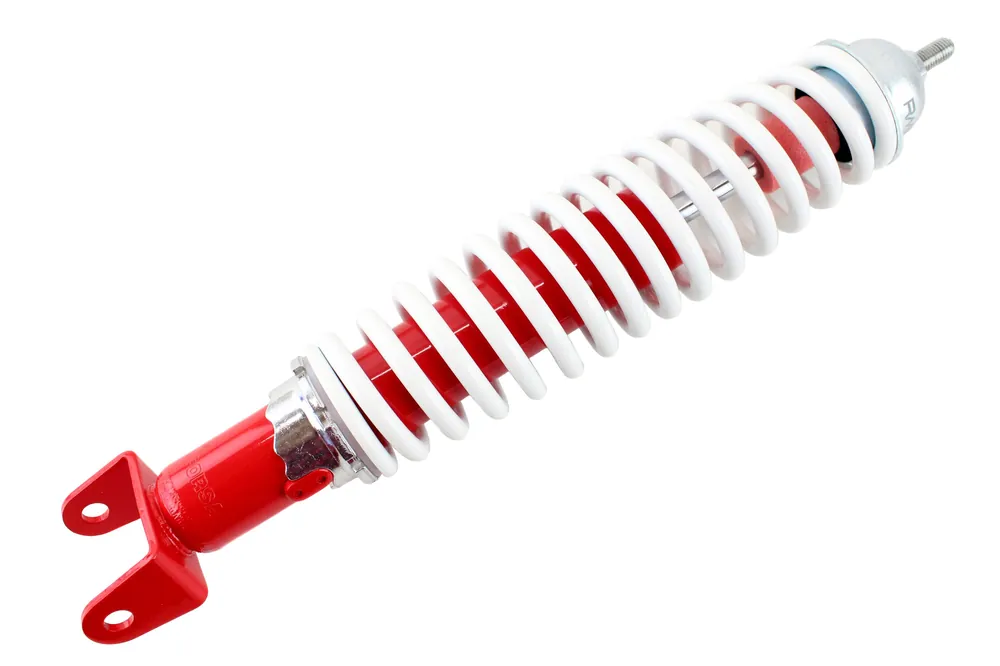 Stoßdämpfer Federbein, Einbaulänge 347mm, für Motorroller Modell Piaggio Vespa PX 125-200, Rot mit weißer Feder Aktuell