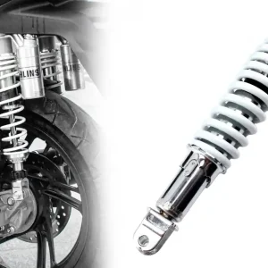 Stoßdämpfer Federbein, Ersatzstoßdämpfer Einbaulänge 265mm für PEUGEOT SQUAB Roller, in Chrom, Feder weiß Sonderangebot