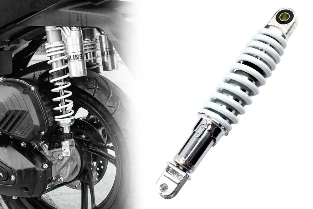 Stoßdämpfer Federbein, Ersatzstoßdämpfer Einbaulänge 265mm für PEUGEOT SQUAB Roller, in Chrom, Feder weiß Sonderangebot