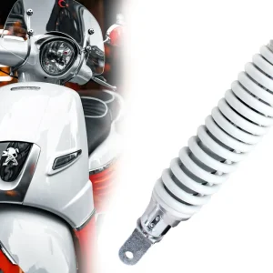 Stoßdämpfer 270mm, hydraulisch gedämpft, verstellbar, kompatibel mit Peugeot Speedfight, Honda SFX Roller, Montage hinten, Chrom, Feder Weiß Sichere Zahlung