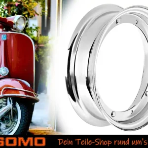 Preisknaller Stahlfelge, Felge 2.10 x 10 Zoll, Chrom, für Roller LML Star Deluxe und Piaggio P PK PX Vintage Vespa 50-200ccm, B-Ware