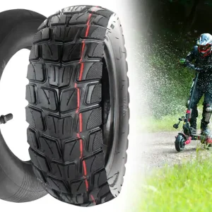 Wochenendangebot [Paket] Reifen 10 x 3.0 Zoll, 255 x 80mm Street + Offroad Stollenprofil, richtungsgebunden + Schlauch 80/65-6 Ventil gerade für E-Kickscooter, Elektroroller