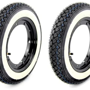 Ausverkauf [Paket] Set: 2x Komplettrad Weißwand Reifen 3,00 x 10 Zoll mit RMS Felge schwarz 2,10 x 10 Zoll