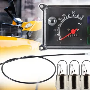 Tacho eckig Gerätekombination 6V + Tachowelle + 4 Glühbirnen für Simson SR50 SR80 mit Blinkkontrolle, Leerlaufkontrolle, Fernlicht bis 100Km/h - Schwarz Preisknaller