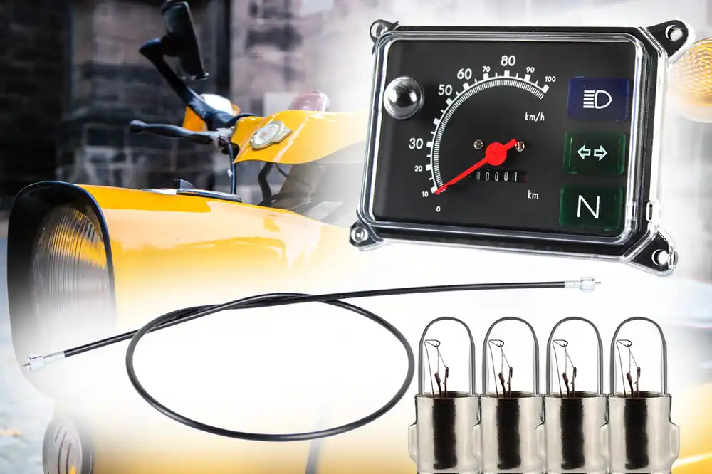 Mega-Angebot Tacho eckig Gerätekombination 12V + Tachowelle + 4 Glühbirnen für Simson SR50 SR80 mit Blinkkontrolle, Leerlaufkontrolle, Fernlicht bis 100Km/h - Schwarz