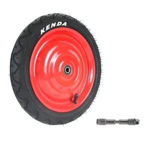 Scheibenrad mit Felge Rot 12,5 Zoll, 8mm verstärkte Achse + Reifen + Schlauch Autoventil, fertig montiert für Anhänger, DDR Handwagen, Laufrad Sale