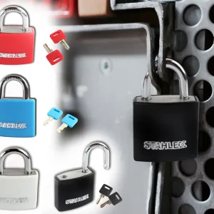 Vorhängeschloss 30mm Aluminium, Schloss Rot Schwarz Weiß Blau inkl. 2 Schlüssel, für Schule, Fitnessstudio, Koffer, Spind, Keller Bestseller