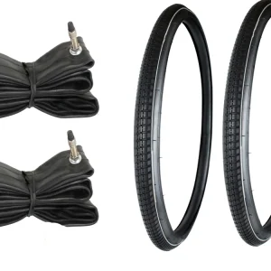 Neu [Paket] 2x Fahrradreifen 1 1/2 x 28 Zoll 40 - 622/635 mit weißer Linie + wahlweise Fahrradschlauch Dunlop Ventil, Citybike, Trekking Bike, MTB