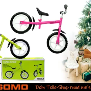 Kinder Laufrad 12 Zoll Grün oder Pink, weiße Felgen, Vollgummi Reifen kugelgelagert, Sattel verstellbar von 37 - 44cm Höhe Markenware