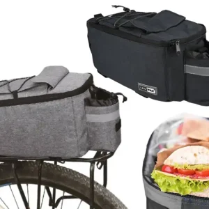 Fahrrad Kühltasche Gepäckträger 7L Isoliertasche 38 x 15,5 x 16cm, Schultergurt Spannband extra Fach Trinkflasche Dunkelgrau / Grau Preisreduziert