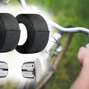 2x Lenkerband Rolle Tressostar Schwarz mit Lenkerstopfen, Textil-Lenkerband selbstklebend 100% Baumwolle, 20 x 280mm pro Rolle Preisreduziert