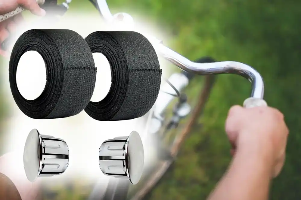 2x Lenkerband Rolle Tressostar Schwarz mit Lenkerstopfen, Textil-Lenkerband selbstklebend 100% Baumwolle, 20 x 280mm pro Rolle Preisreduziert