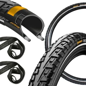 Nur Heute [Paket] 2 Fahrrad Reifen Continental RIDE Tour 1,75 x 26 Zoll 47-559, Drahtreifen + 2 Schläuche 47/62 - 559 MTB 26, AV 40mm Autoventil, Pannengürtel Puncture Belt
