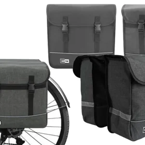 Fahrradtasche, Doppeltasche Fahrrad Gepäckträger, 35 Liter, Befestigung mit Klettverschluss, Canvas Schwarz, Grau oder PVC Schwarz Matt, 36 x 34 x 14 cm Direktkauf