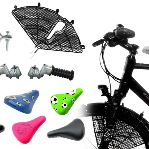 [Paket] Fahrradsitz Kinder vorne Herren Fahrrad - Komplett-Set mit Sattelstütze, Sattel, Speichenschutz, klappbare Fußrasten, Kinderfahrradsitz, Kindersitz Fahrrad Neue Ware