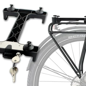 Fahrrad Gepäckträger Adapter Snapit 2.0 für Racktime, Snap-It mit Schloss und Füßen, für Fahrrad Korb, Tasche, Gepäckträgertasche Echt