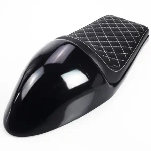 Cafe-Racer SITZBANK Höckersitzbank, schwarz, weiße Karo-Nähte Sonderangebot