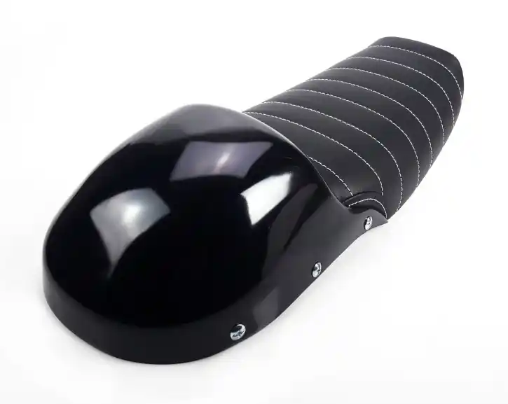 Must-Have Cafe-Racer-, Scrambler-SITZBANK, Honda CX 500, schwarz, weiße Nähte, mit Soziusabdeckung