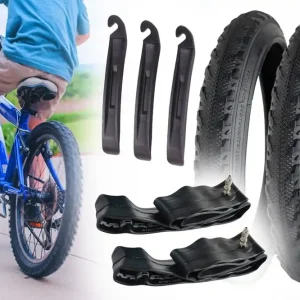 Abverkauf [Paket] 2x Fahrradreifen 16 x 1,75 Zoll Reifen 47-305 + Schlauch 47-57/305 Dunlop / Fahrradventil 26mm + 3 Reifenheber für Kinderfahrrad Kinderwagen