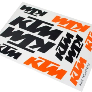 Aktuell 10 Aufkleber KTM Bike Industries Logo auf Bogen 17,2 x 24,8cm, Farbe Orange/Schwarz, Fahrrad, E-Bike