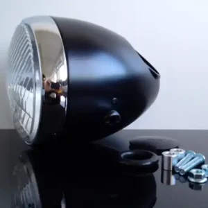 5 3/4" Scheinwerfer Daytona Vintage style m. Tacho-Öffnung, schwarz/chrom ECE Aktuell