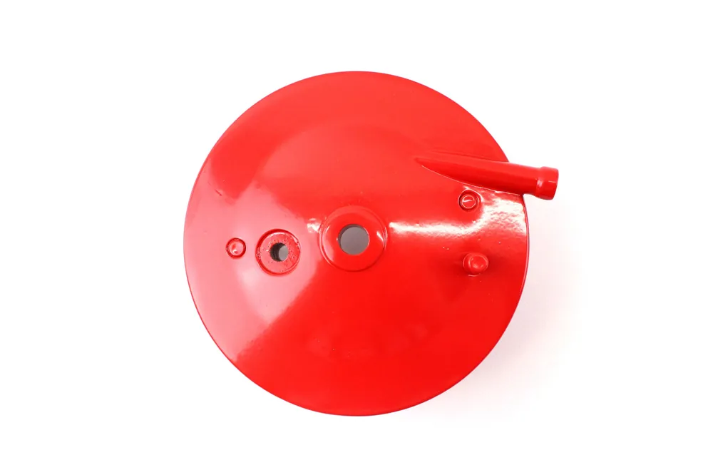 Bremsschild rot glänzend gepulvert für hinten mit Bohrung für Bremslichtkontakt, Bremszug innen, Simson Neu Im Sortiment