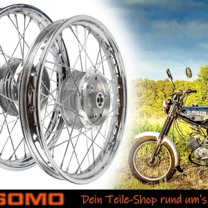 2x Speichenrad 1.50 x 16 Zoll Stahlfelge und Speichen verchromt Simson S50, S51, S70, S53, S83, KR51, SR4 Angebot