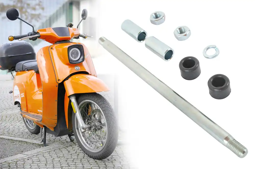 Preisknaller Schwingenbolzen und Schwingenlagerung, Hinterradschwinge für Simson KR51 Schwinge Lagerbolzen Gummi Buchsen 8-teiliges Set