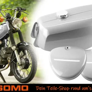 Preisreduziert Tank Benzintank Kraftstofftank + Seitendeckel für Simson S50 S51 S70, Silber lackiert, ohne Wirbel-Logo
