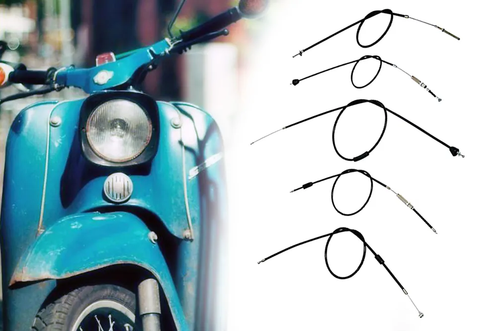 Gratis Versand Bowdenzug-Set für Gas, Kupplung, Handbremse, Fußbremse Hebel außen, Starter langer Hebel FL 87mm, Simson KR51/1, 5-teilig