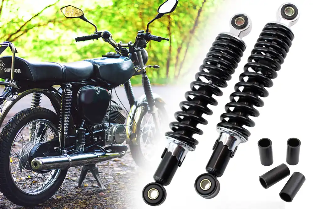Saisonangebot Paar Stoßdämpfer 260mm Einbaulänge, Aufnahme 10mm mit Reduzierhülsen 8mm, 5-fach verstellbar, Simson KR51 Schwalbe, SR4-2 Star, SR4-3 Sperber, SR4-4 Habicht, DUO