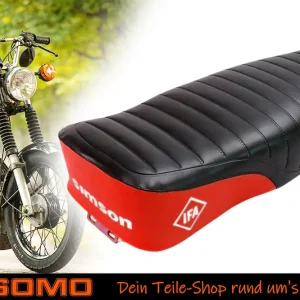 Schnäppchen Sitzbank Schwarz Rot gesteppt mit IFA-Logo für Simson Enduro S51E S70E Kunstleder wasserdicht