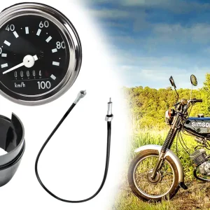 [Paket] Tacho Set, Tachometer 100km/h Ø 60mm mit Chromring Blinkkontrolle + Tachowelle 800mm + Tachohülle für Simson S50 S51 S53 S70 S83 + Bisomo Sticker Garantierte Lieferung